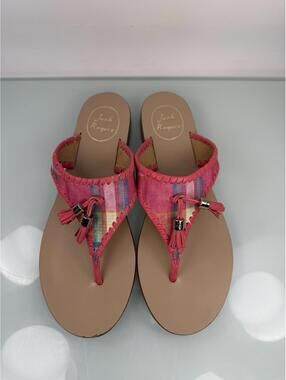 Jack Rogers Alana Madras Tassel Sandals Pink Plaid Thong Flat Womens 7.5 Preppy